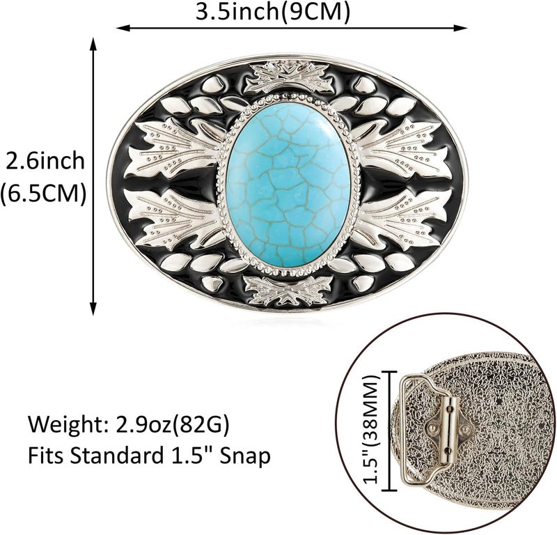 YOQUCOL Vintage American Western Cowboy Turquoise,Stone Belt Buckle for Men - Image 2